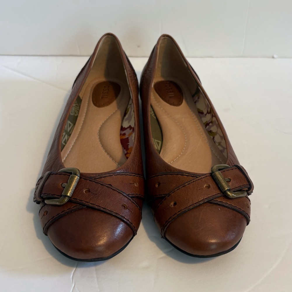 NWT Fossil Brown Leather Sandy Flats with Glossy Finish - Picture 12 of 12